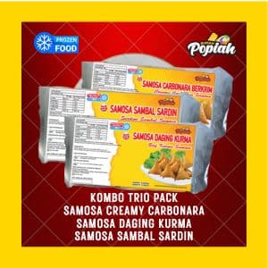 KOMBO TRIO PACK JIMAT (SAMOSA CREAMY CARBONARA, SAMOSA SAMBAL SARDIN & SAMOSA DAGING KURMA) - Image 1
