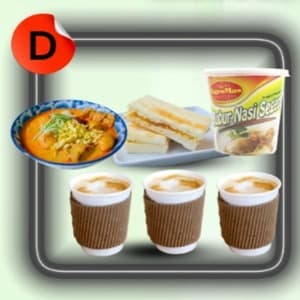 LIMA - KOMBO D (RM30) - MI KARI, ROTI BAKAR, BUBUR, 3 CAWAN KOPI - Image 1