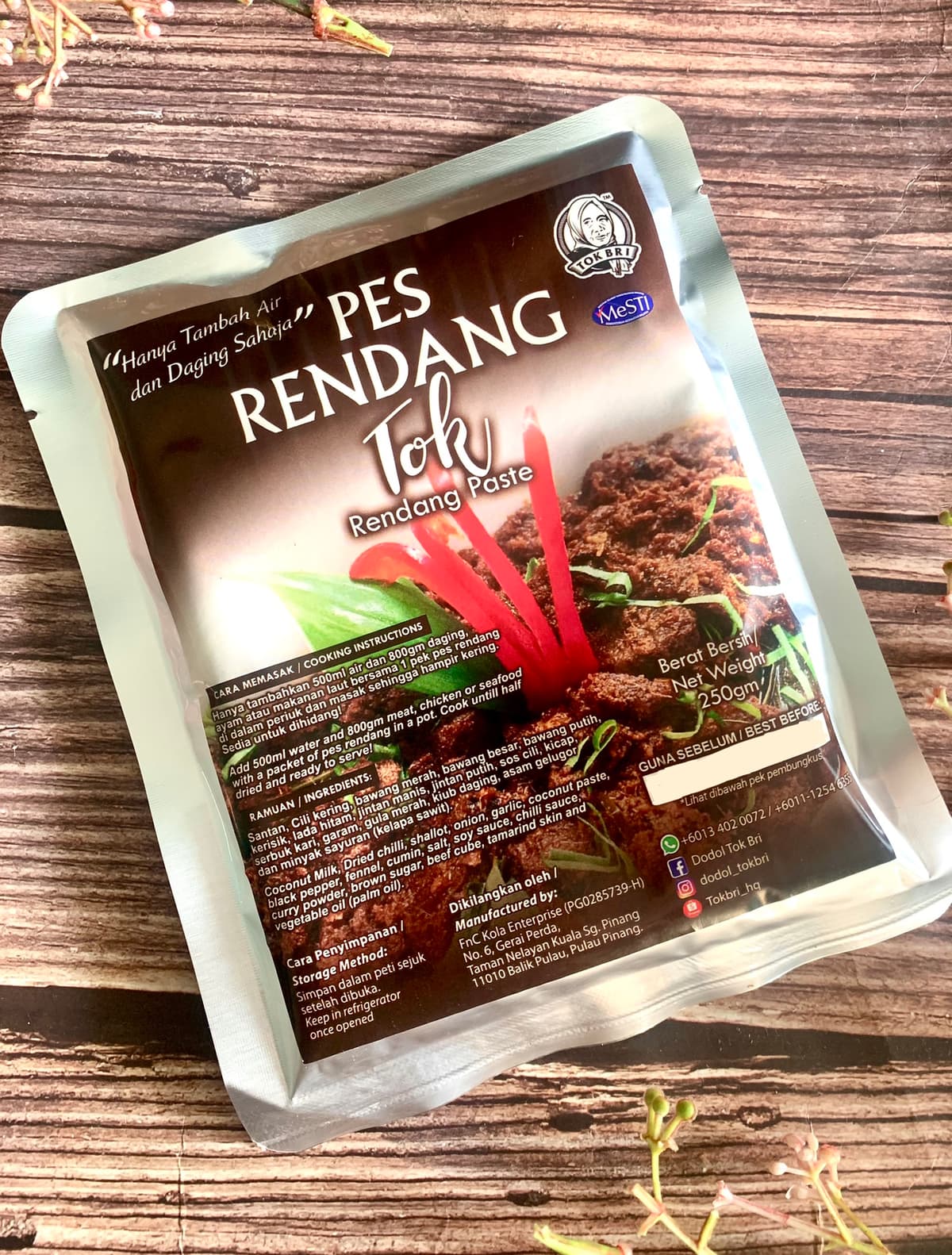 Pes Rendang TOK  250g / Hanya Tambah Air dan Ayam atau Daging/Tahan 2 Tahun Tanpa Pengawet/ Pes Rendang TOK BRI - Image 1