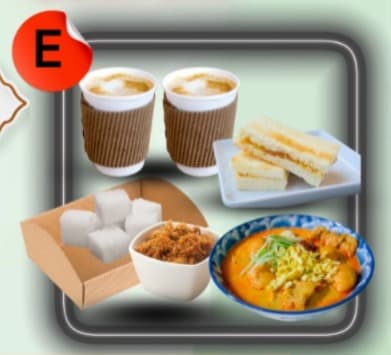 LIMA - KOMBO E (RM30) - MI KARI, ROTI BAKAR, NASI IMPIT DAN SERUNDING, 2 CAWAN KOPI - Image 1