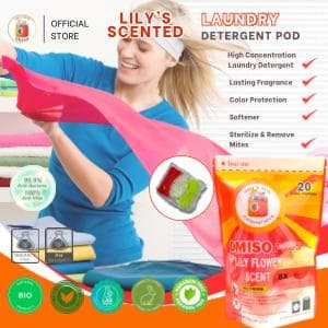 OMISO LILY’s FLOWERS 7-IN-1 Biodegradable Laundry Detergent Pod 15gx 20pods Liquid Detergent Clean laundry capsules