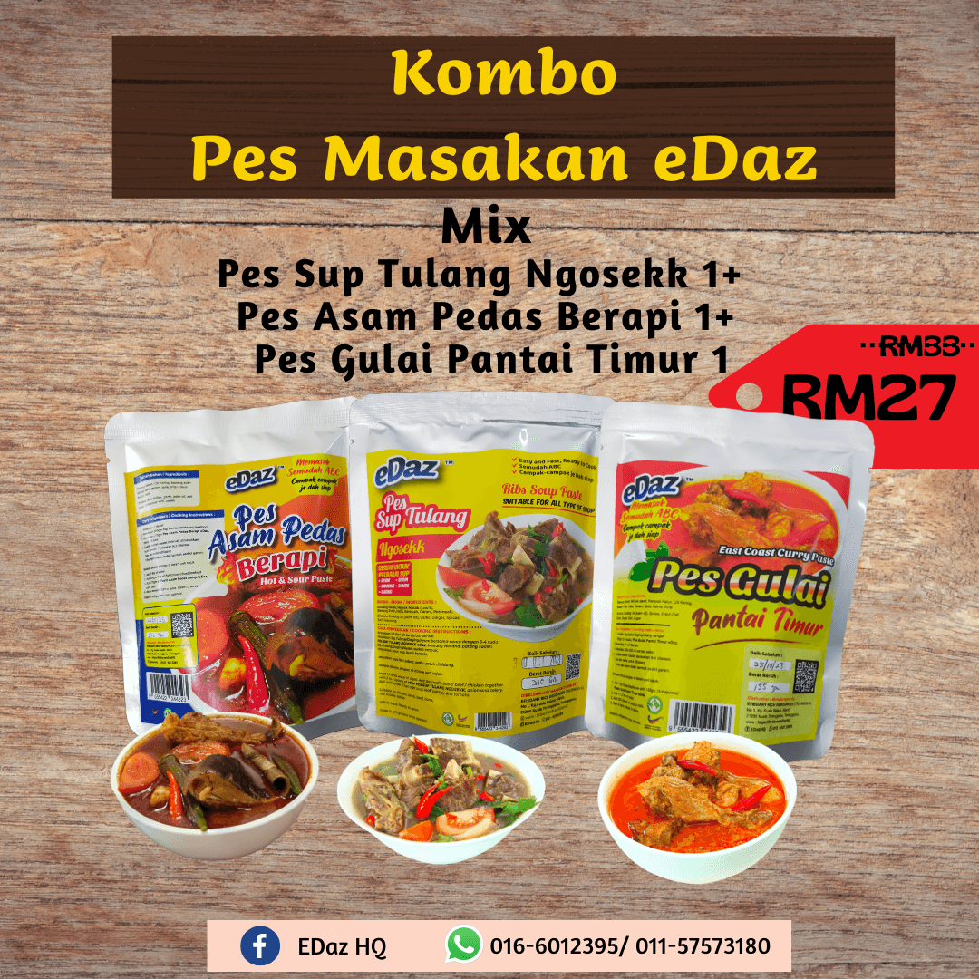 Mix Combo Pes Masakan eDaz, Sup Tulang Ngosekk, Asam Pedas Berapi, Gulai Pantai timur - Image 1