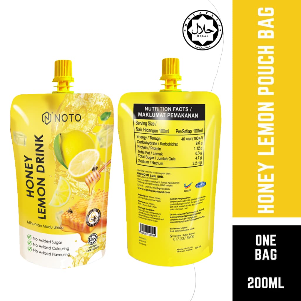 NOTO AIR MINUMAN MADU LIMAU 200ML POUCH BAG - Image 1