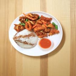 nasi putih ayam + sotong goreng kunyit - Image 1