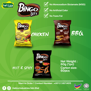 BINGO BITE 4 PCS HALAL AND HEALTHY SNACKS (HOT&SPICY, BBQ, CHICKEN)