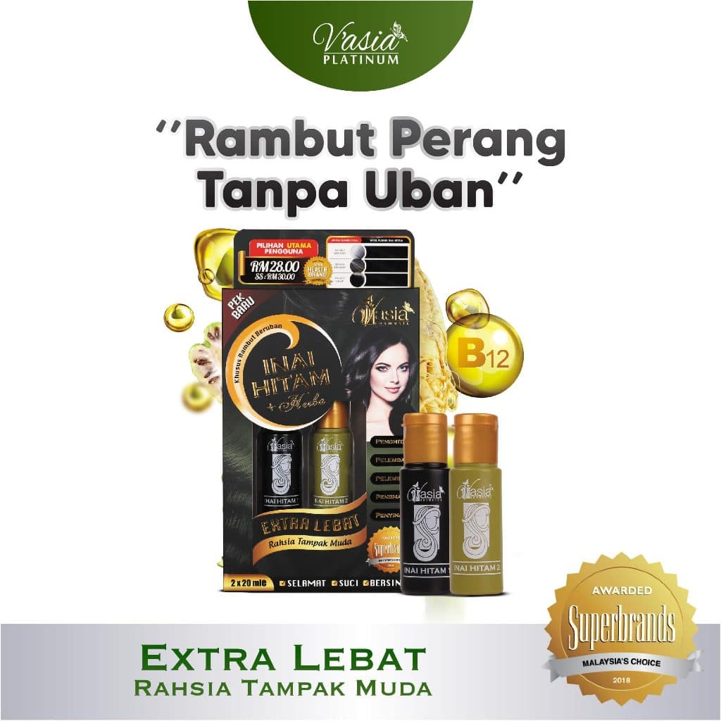 VASIA Inai Hitam + Herba, Rambut Lebih Bersinar
