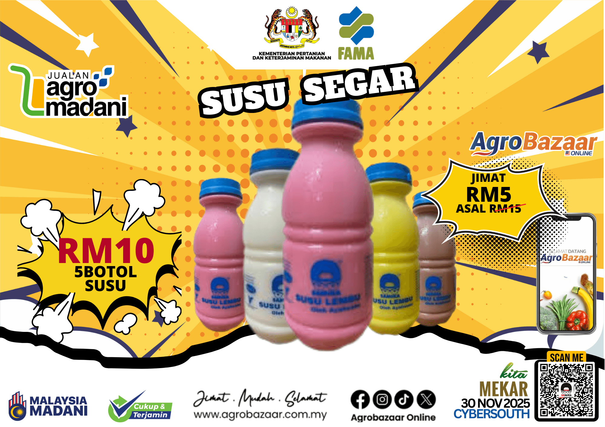 Kombo 5 Botol Susu Segar Samika - Pelbagai Perisa